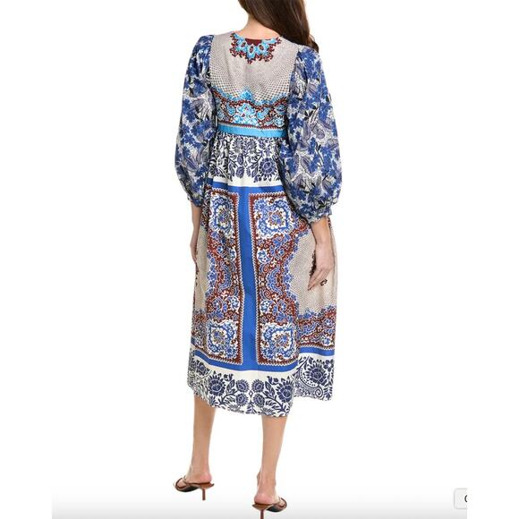 NWT Weekend Max Mara Turquoise Ghiotto Midi Cotton Boho Dress Blue Size 2 XS - Picture 8 of 8